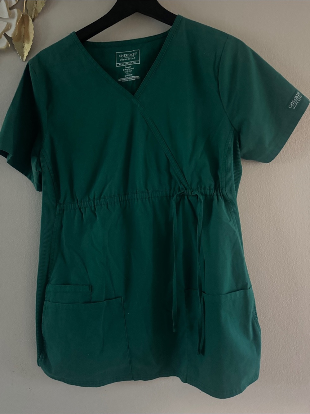 Cherokee Women's Wrap Scrub Top in Teal Green
